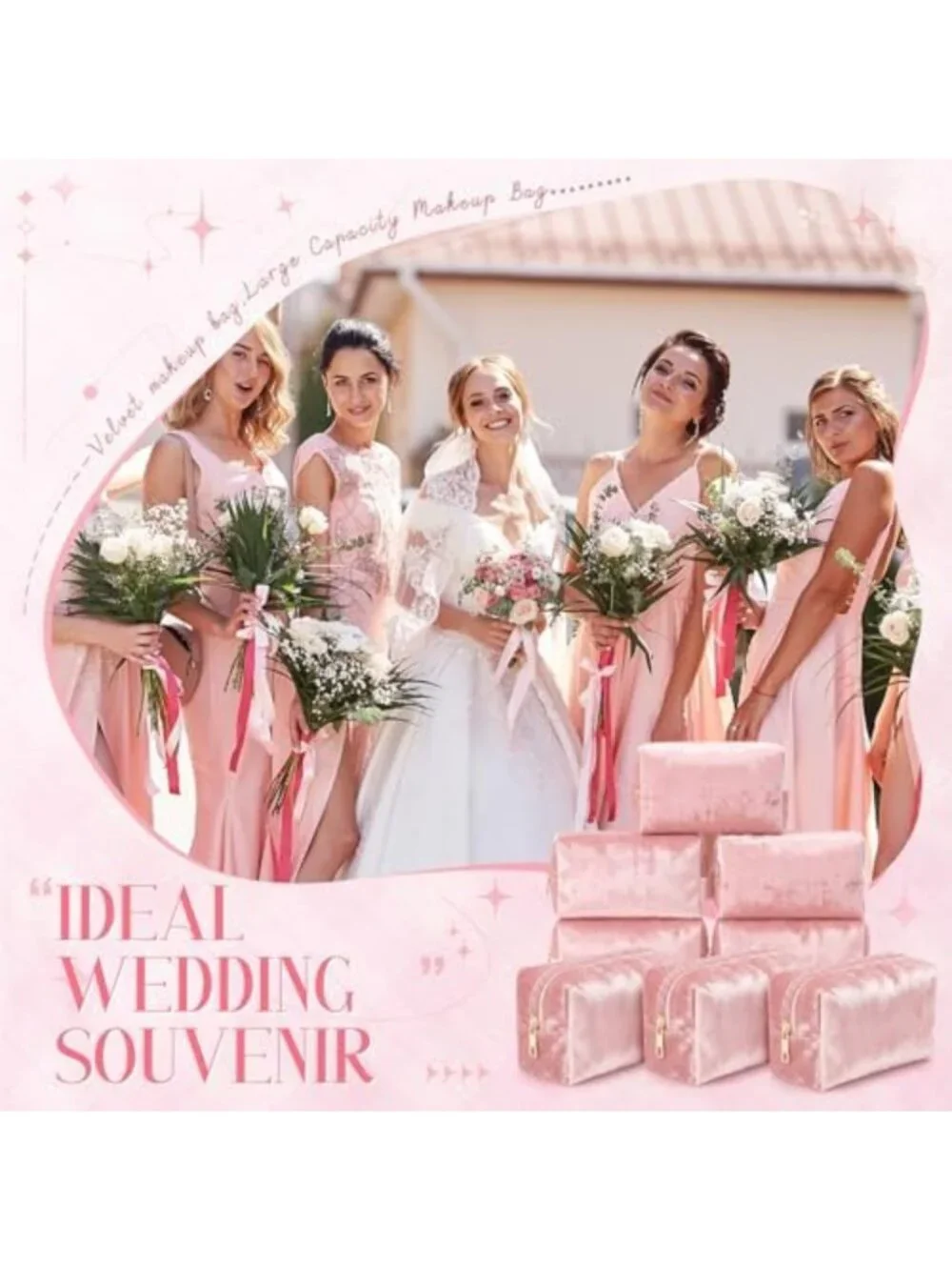 8 Pcs Velvet Bridesmaid Proposal Gift Set - Pink Cosmetic Bags for Wedding Party